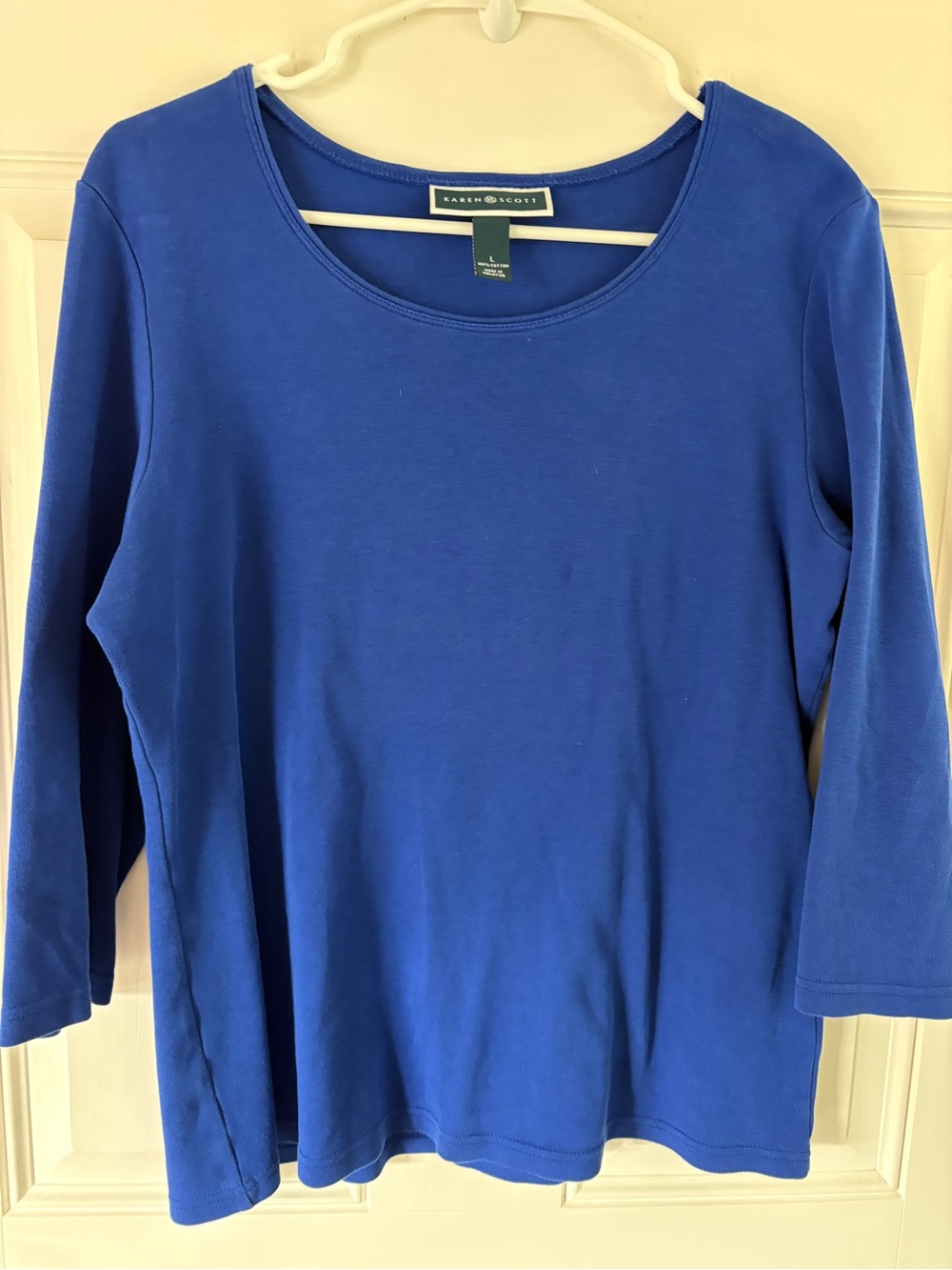 Karen Scott Royal Blue Scoop Neck 3/4 Sleeve Top